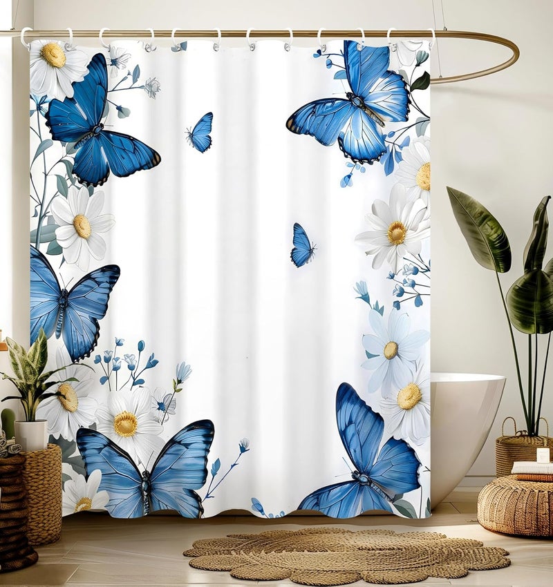 Stanoha Shower Curtain for Bathroom Stall Boho Modern Cute Aesthetic Decorative Girly Waterproof Unique Butterfly Flower Girls Chic Print Design Teen Pretty Women Cortinas de Baño Bathtub 72 x72 Inch - Image 1